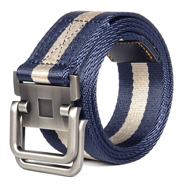 Men Belt Dual Alloy Buckle All-match Adjustable Webbing Belt Canvas Web Belt