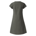 thumbnail image 5 of Tumotour Robe d'Été pour Femmes à Col en V, Longueur Genou, Robe Décontractée, Couleur Unie, Manches Courtes, Coupe Ample, Robe de Vacances, Robe en Lin pour la Plage, Sorties, Fête, Rendez-Vous, 5 of 5
