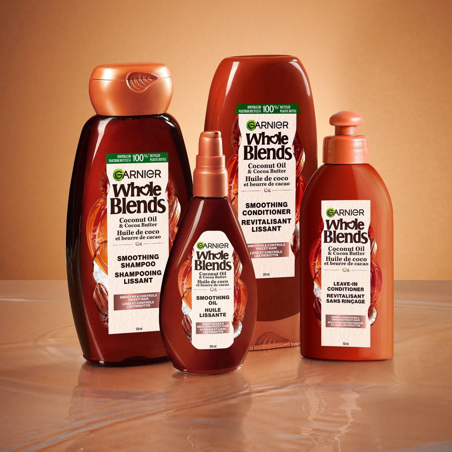 Garnier Whole Blends Huile de Coco & Beurre Cacao Shampooing Lissant pour Cheveux Frisottés