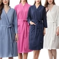 thumbnail image 2 of Langgg Women Water Absorption Bath Robe Solid Waffle Bathrobe Spa Home Dress Nightgown, 2 of 7