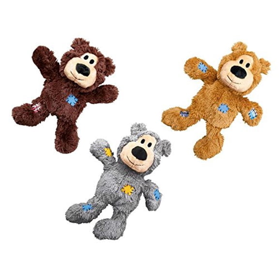 KONG Ours Wild Knots en Peluche Renforcée avec Couineur, Jouet pour Chien à Tirer, Petit à Moyen (Lot de 3)