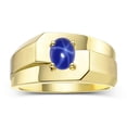 thumbnail image 1 of RYLOS Men's Rings 14K Yellow Gold Ring Classic Solitaire 7X5MM Oval Shape Gemstone Designer Band Blue Star Sapphire September Birthstone Rings For Men Size 9, 1 of 7