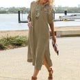 thumbnail image 1 of SMihono Robe Maxi Bohème d'Été pour Femmes Grande Taille Mode d'Été pour Femmes Couleur Unie Col Rond Manches Mi-Longues Robe en Coton et Lin Robe de Plage Évasée, 1 of 8