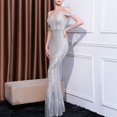 thumbnail image 4 of UPPADA Wedding Guest Dresses for Women One Shoulder Ruched Formal Evening Dress Wrap Ruffle Hem Dress Halter Bodycon Maxi Dress High Waist Party Prom Gown Cocktail Dress Clearance on sale, 4 of 5