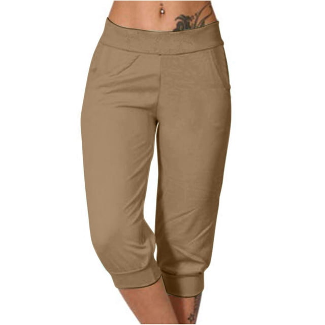 Timegard Womens Sweatpants Capri Pants Cinch Bottom Solid Color Cropped Joggers Workout Pants with Pockets