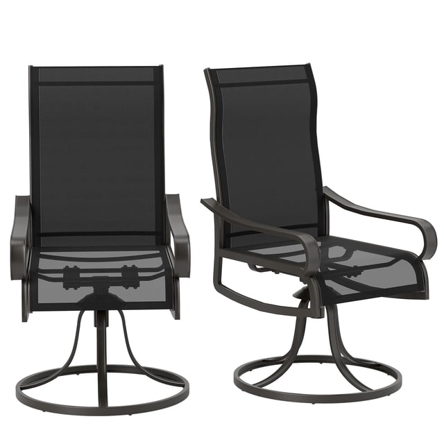 2-Piece Swivel Patio Dining Chairs Set, 360° Rocking Outdoor Chairs with Powder Coated Steel Frame & Breathable Mesh, S-Shape Backrest, 22.8"W x 26.4"D x 42.1"H, Black