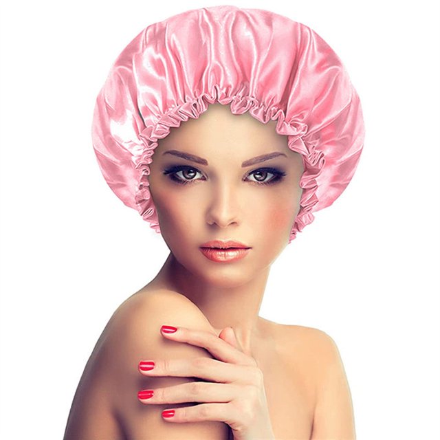 Satin Bonnet Sleeping Cap Double Layer Elasticated Trim Soft Night Hat for Woman