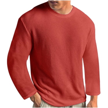 Cameland Men's Fall and Winter Long Sleeve T Shirt Solid Crew Neck Knitted Tops Basic Long Sleeve Tee Shirt for Men