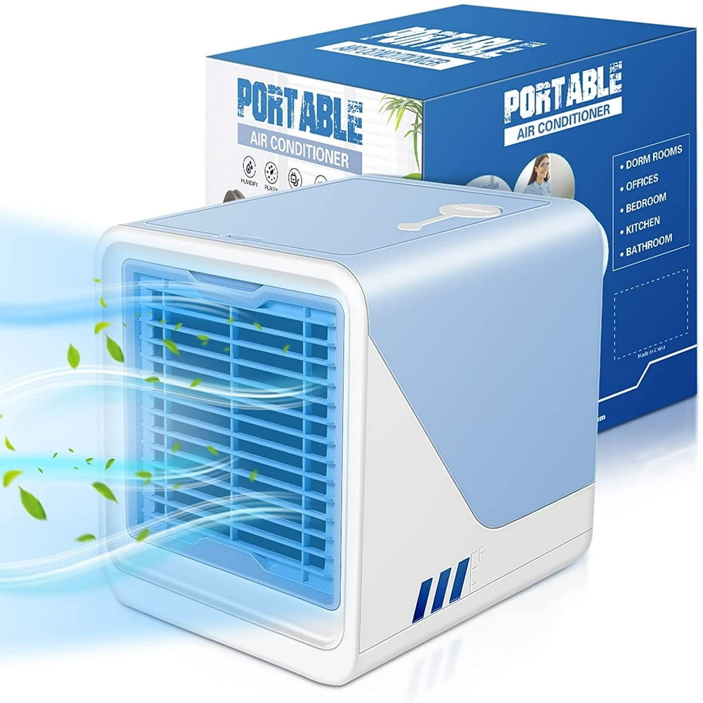Portable Air Conditioner Personal Air Cooler with 3-Speeds Mini Air Conditioner with LED Light Desktop Cooling Fan with Handle Suitable for Room Office