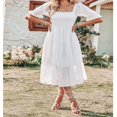 thumbnail image 3 of Women Dress Square Neck Short Puff Sleeve Ruffled Backless Swiss Dot Sundress, 3 of 6