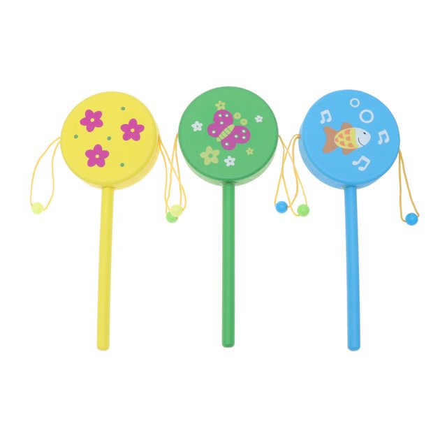 3pcs Wooden Hand Shaking Drum Toy Creative Educational Toy Beautiful Toy for Baby Kids (Random Color)