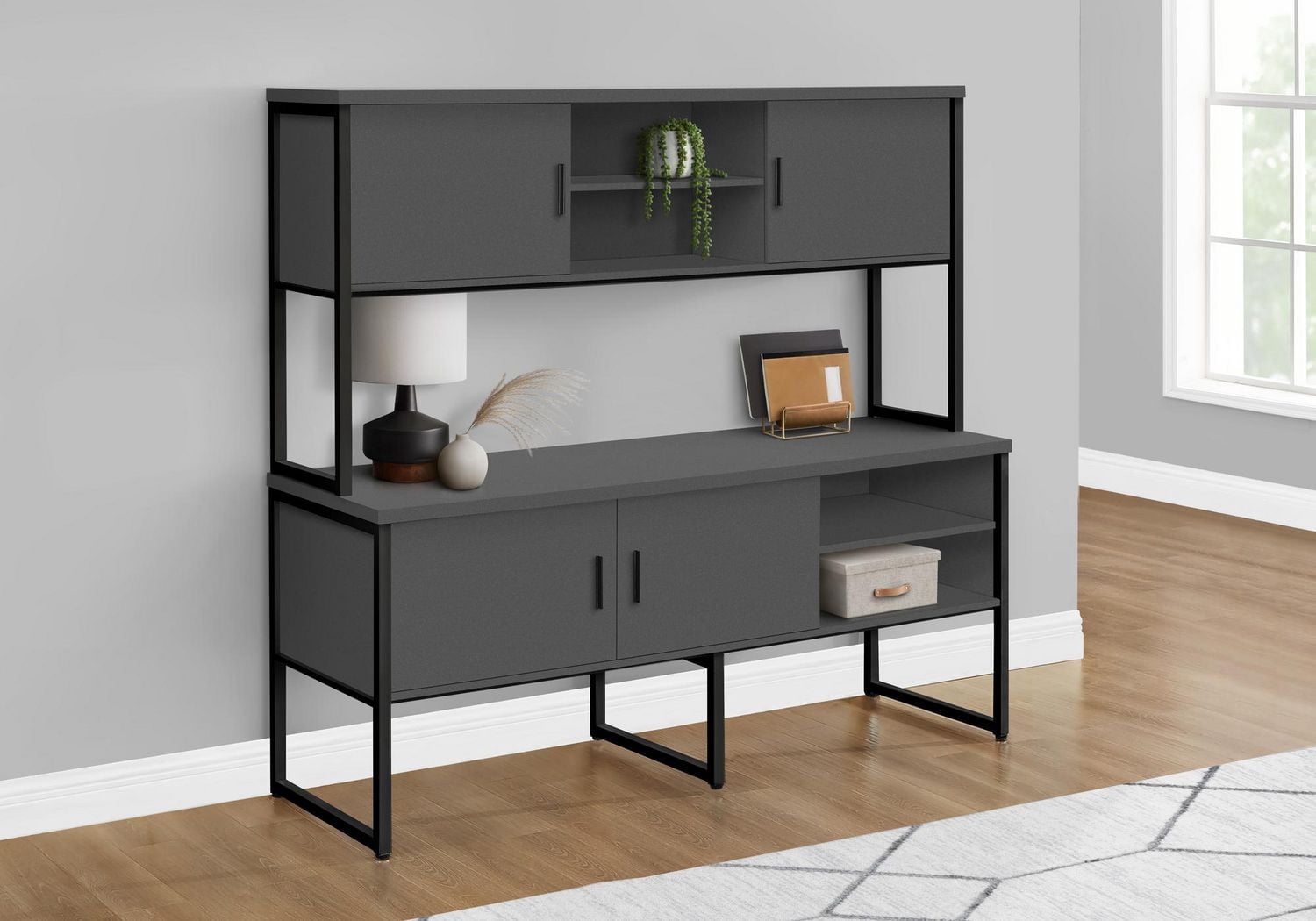Monarch Specialties Credence De Bureau, 72"l, Travail, Travail, Portes De Stockage, Qualité Commerciale, Stratifié Blanc, Métal Argenté, Contemporain