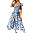 thumbnail image 2 of FcBaudy Robe Sans Manches à Encolure Carrée, Robes pour Femmes, Robes d'Été pour Femmes Robe Femme Dos Ouvert Sans Manches à Cordon Imprimée Élégante Jupe Longue pour Femme Robe Femme, 2 of 9