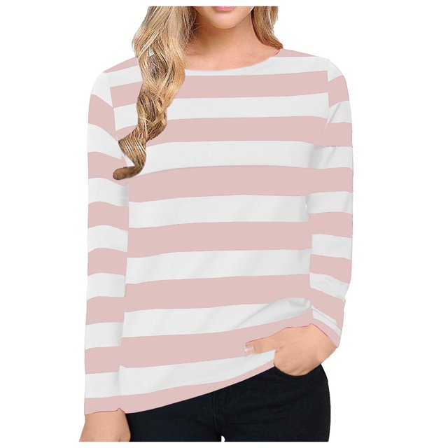Blouses pour Femmes Chemise Décontractée à Rayures Imprimées pour Femmes T-Shirt à Manches Longues à Col Rond T-Shirts pour Femmes