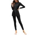 thumbnail image 2 of Cameland Women's Solid Color Long Sleeves Swimsuit+Long Swimming Trunks All Inclusive Package Conservative Swimsuit Set, 2 of 9