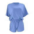 thumbnail image 4 of LNGOOR Ensembles Décontractés 2 Pcs pour Femmes, Hauts à Col Ras du Cou à Manches Courtes et Shorts à Cordon, Ensembles de Sport Survêtements avec Poches, 4 of 9