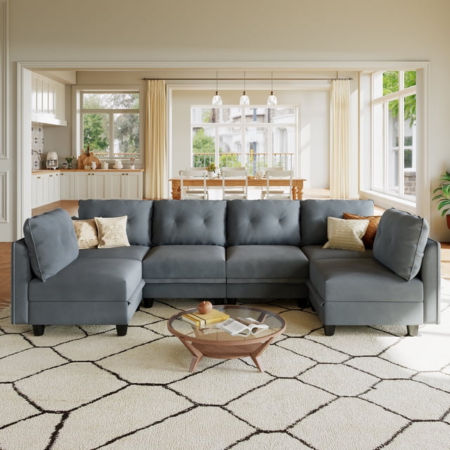 LLappuil Modular Sectional Sofa, 6 Seat Modular Sectional Sofa with Storage, Velvet Waterproof Anti-Scratch Sofa for Living Room