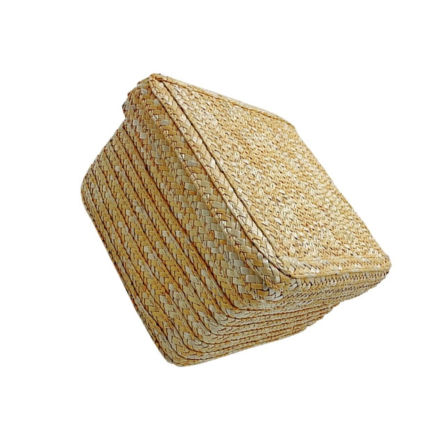 facefd Storage Basket Lid Straw Woven Pastoral Handmade Storaging Box Space Saving Rattan Baskets Kitchen Decor Snack Round Large Square Large