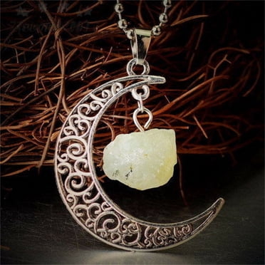 RKSTN Necklaces For Women Natural Quartz Crystal Pendant Chakra Healing Gemstone Moon Necklace Jewelry Name Necklace Personalized Jewelry For Women