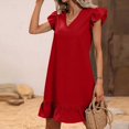 thumbnail image 5 of CHGBMOK Dresses for Women Robe Élégante à Volants Unie Ample à Manches Courtes à Col Rond S en Liquidation, 5 of 5