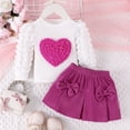 thumbnail image 3 of Sunnyoo Girls Outfits Heart Print Long Sleeve Pullover Top & Pleated Two Piece Set, 3 of 8
