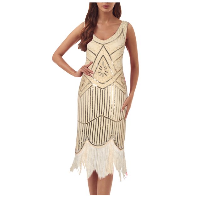 Birdeem Robe pour Femmes de Printemps et d'Été à Col Rond Sans Manches avec Paillettes et Franges en Forme de Boule, Robe de Fête, Banquet, Danse, Robe Courte