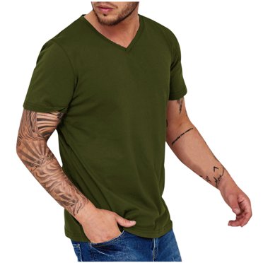 cfhntfmh V Neck Tshirts for Men Casual Summer Short Sleeve Basic Shirts Soft Lightweight Stretch Solid Color Workout Tees