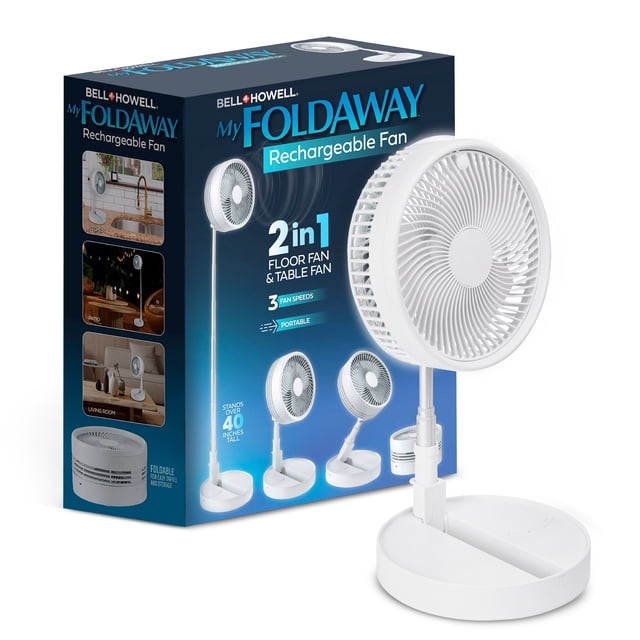 As Seen on TV My Foldaway Rechargeable 3-Speed Portable Folding Floor and Table Fan, Extendable 4-40 Inches