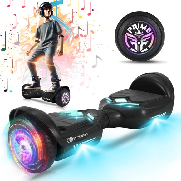 Gyrocopters PRIME 2026 Hoverboard Tout-Terrain 6,5 Pouces Roues à DEL et Lumières Vives, Certifié de Sécurité UL 2272 / Vitesse jusqu'à 15 km, Moteur Puissant 300 W, Longue Autonomie, Technologie Antichute, Haut-Parleur Bluetooth