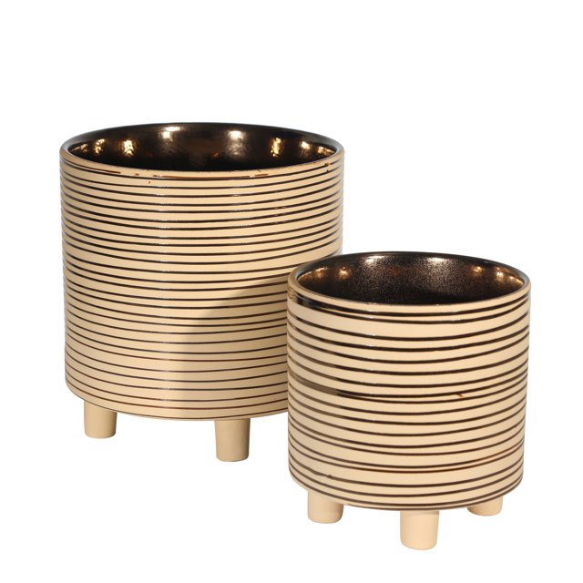 Sagebrook Home S/2 Planteurs à Pieds 9/6", Rayures, Or