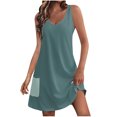 thumbnail image 1 of Timegard Robes pour Femmes Col en V Été Décontracté Robes T-Shirt Sortie de Plage Robe Débardeur avec Poches, 1 of 5