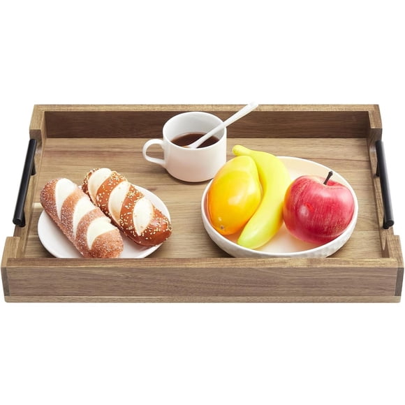 Plateau de Service en Bois d'Acacia avec Poignées, 17x12x2 Pouces, Plateau de Charcuterie Réversible