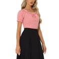 thumbnail image 4 of INSPIRE CHIC Blouse à Carreaux Vichy pour Femme, Paysanne, Col Rond, Volants, Manches Bouffantes, Haut Rouge P, 4 of 5