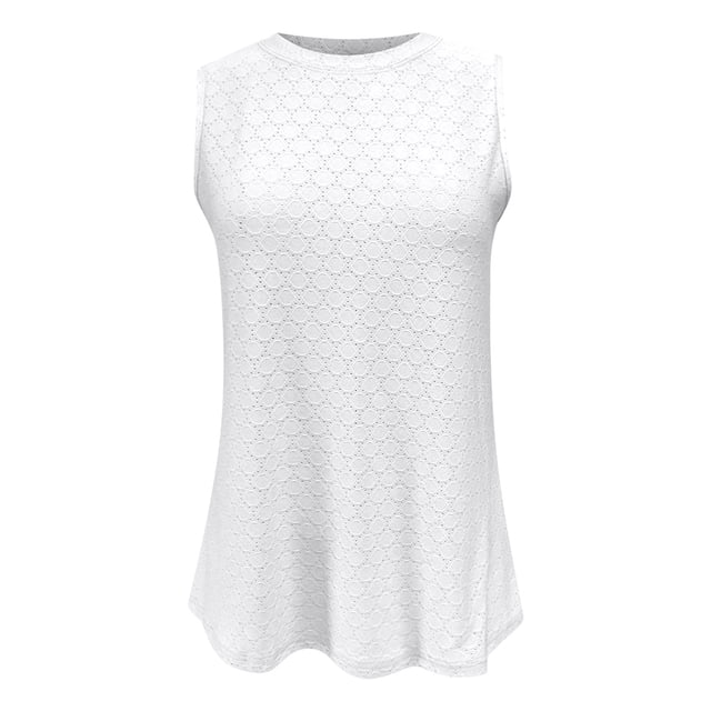 AherBiu Camisoles Boho pour Femmes Col Rond Sans Manches Été Décontracté Tunique à Oeillets Haut Chemises Blouse Couleur Unie