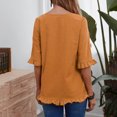 thumbnail image 4 of Hauts en Coton et Lin d'Été pour Femmes Manches à Volants Col Rond Couleur Unie Chemises Blouses Décontractées Confortables Basiques, 4 of 7