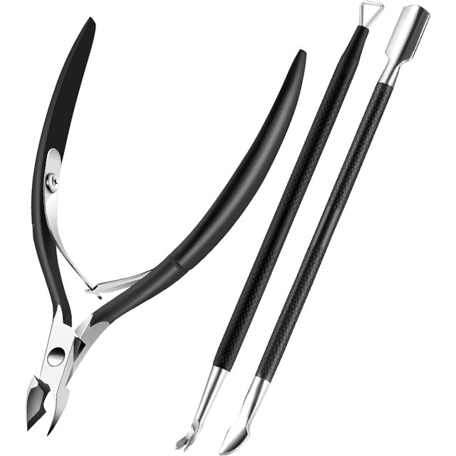 Cuticle Trimmer with Cuticle Pusher, XUNXMAS Cuticle Remover Cutter Nipper Scissor and Triangle Cuticle Nail Pusher Peeler Scraper, Durable Dead Skin Clipper Manicure Pedicure Tools (Black)