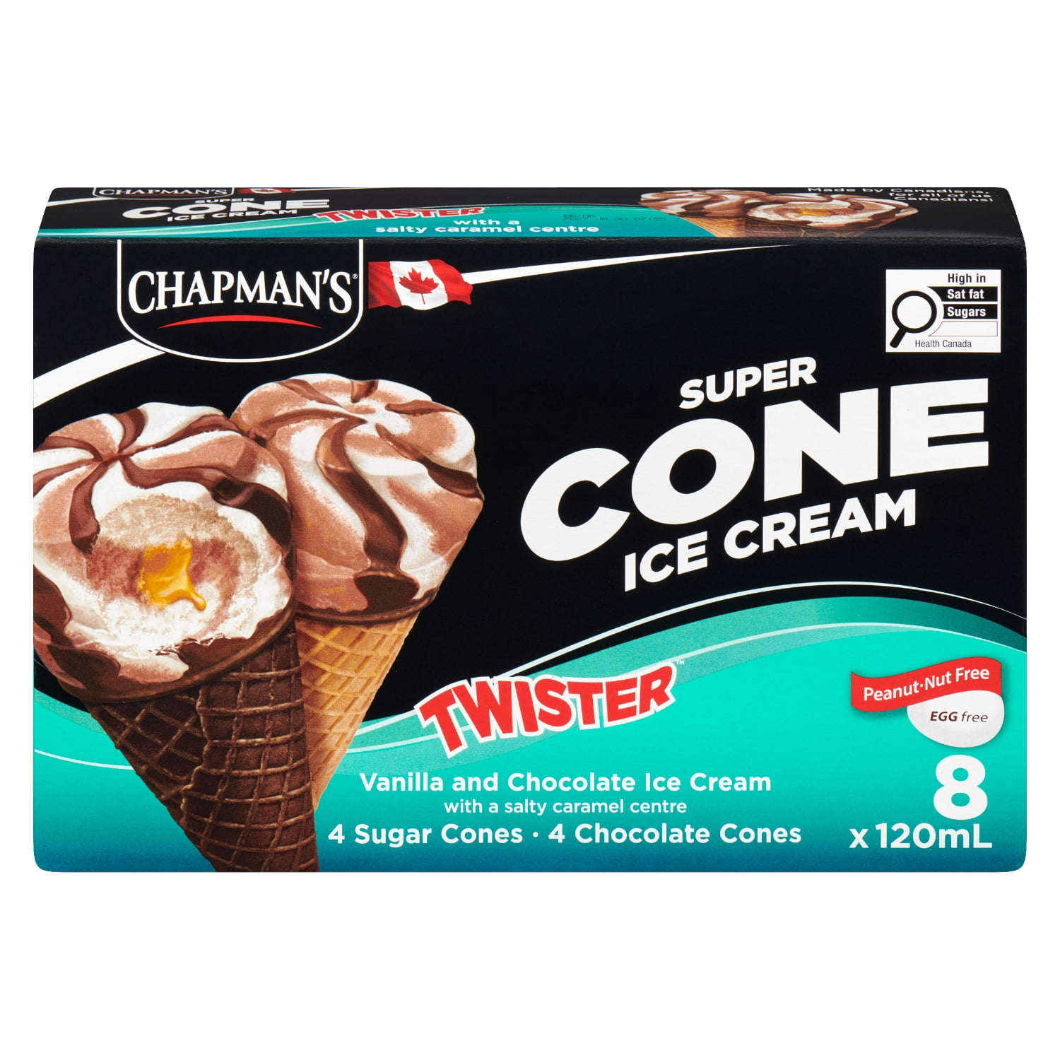 Chapman's Super Cone Twister - Crème glacée à la vanille et au chocolat avec un centre au caramel salé dans une carton CHAP SALTY CAR TWISTER