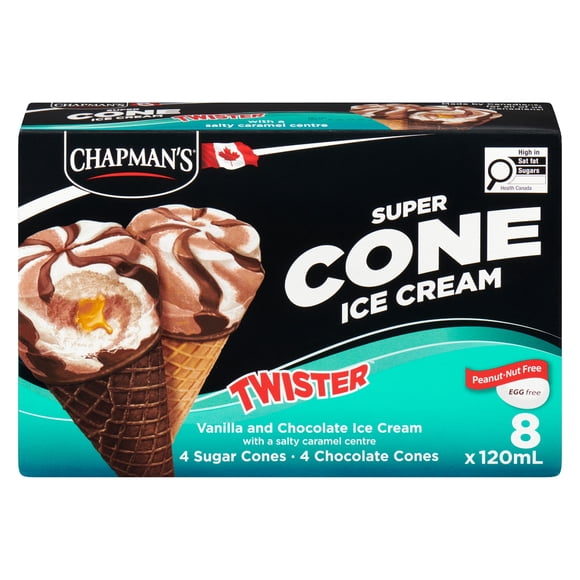 Chapman's Super Cone Twister - Crème glacée à la vanille et au chocolat avec un centre au caramel salé dans une carton CHAP SALTY CAR TWISTER