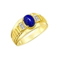 thumbnail image 3 of RYLOS Men's Rings Yellow Gold Plated Silver Rings Classic Designer Style 8X6MM Oval Gemstone & Diamond Ring Lapis Lazuli Birthstone Rings For Men Size 9, 3 of 7