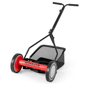 Patiojoy Pousser la tondeuse sans fil 14" Tondeuse manuelle à bobines 5-Blade 6.6 Gallon Récupérateur d'herbe amovible Rouge