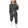 thumbnail image 1 of Plebaso Ensemble 2 Pcs pour Garçons Tenues Rayées pour Filles Hauts à Manches Longues à Col Ras du Cou Joggers Vêtements Décontractés pour Enfants Ensemble, 1 of 5