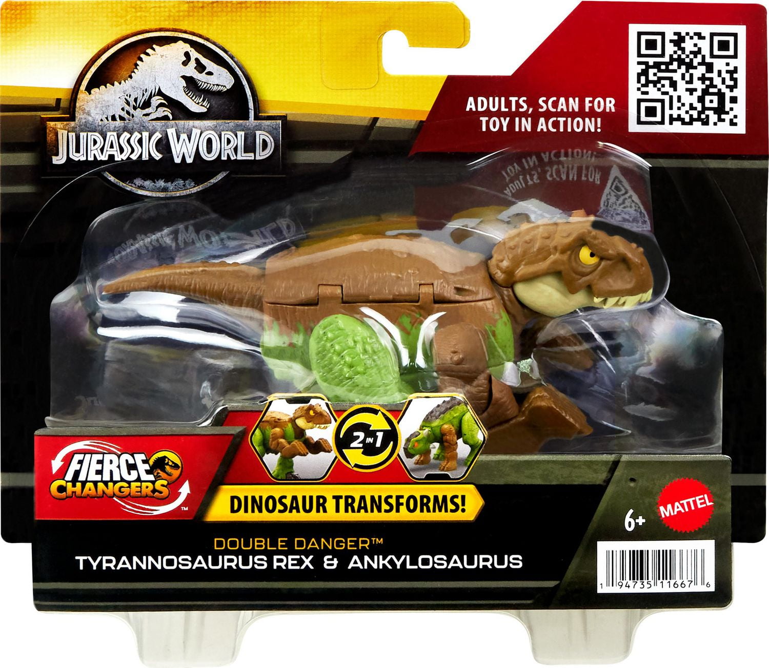 Jurassic World-Double Danger-Tyrannosaurus Rex & Ankylosaurus Jouet dinosaure transformable