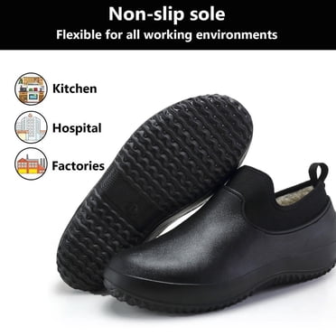 Chef Shoes Men Women Non-Slip Oil Water Resistant Safety Work Shoes Nurse Shoes Fur Lined Clogs for Food Service Kitchen Garden Hospital