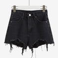 thumbnail image 4 of AherBiu Plus Size Jean Shorts for Women Frayed High Waisted Ripped Jeans Tassels A-Line Denim Shorts, 4 of 6