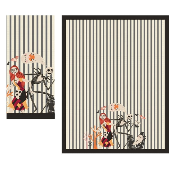 Disney The Nightmare Before Christmas Jack and Sally Striped Waffle Weave Dish Towel