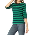 thumbnail image 1 of INSPIRE CHIC T-Shirt pour Femme à Manches au Coude, Col Rond, Coupe Ajustée, Basique, Décontracté, Imprimé, m Vert Bleu Foncé, 1 of 8
