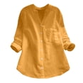 thumbnail image 1 of Chemise Blouse Décontractée pour Femmes en Coton et Lin Uni à Manches Longues, Boutonnée, 1 of 8