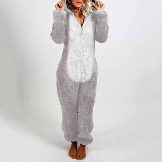 Mikilon Combinaison Pyjama à Capuche à Manches Longues pour Femmes, Décontractée, Chaude pour l'Hiver, Tenue de Nuit