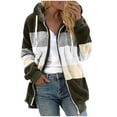 thumbnail image 3 of zanvin Womens Winter Fuzzy Fleece Jacket Hooded Color Block Patchwork Cardigan Drawstring Coat Oversized Outerwear with Pockets, 3 of 5