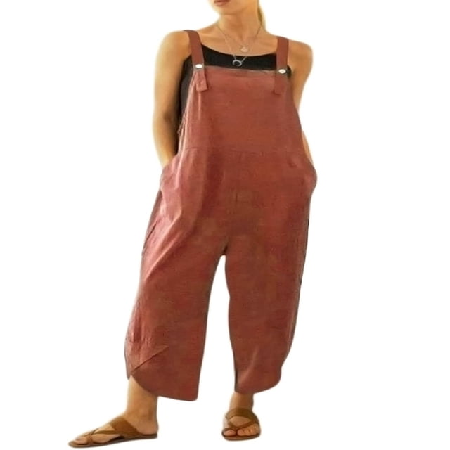 Combinaisons Amples pour Femmes à Ourlet Tulipe, Salopettes Amples à Encolure Carrée Sans Manches, Pantalons à Bavette avec Poches, Grande Taille
